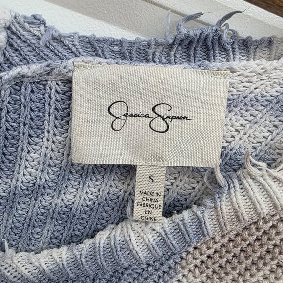 Jessica Simpson Distressed Tie-Dye Pullover Sweater Cropped Frayed Hem Size S - Picture 11 of 16